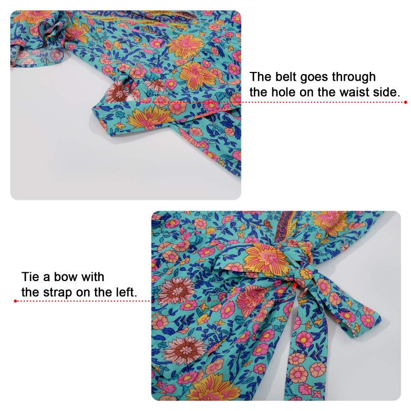 PopReal Mommy and Me Dresses Boho Casual Maxi Dress Summer Short Dress V Neck Wrap Floral Print Short Sleeve - Image 3